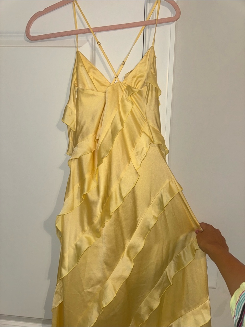 Yellow Satin Ruffle Slip Dress - Picture 4 of 5